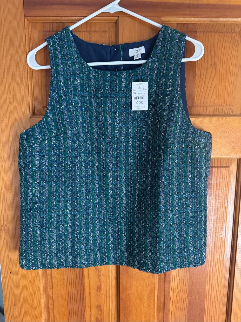 J. Crew Navy and Green Tweed Sleeveless Top